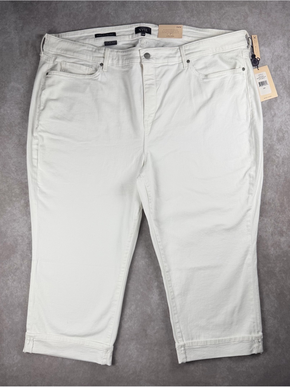 NYDJ Marilyn Straight Crop Cuff Jeans Optic White 24W NWT